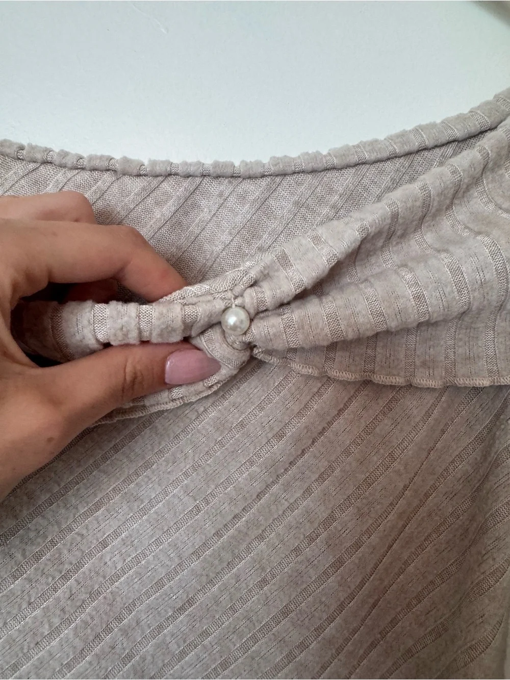Asymmetric Off-Shoulder Ribbed Sweater - Beige